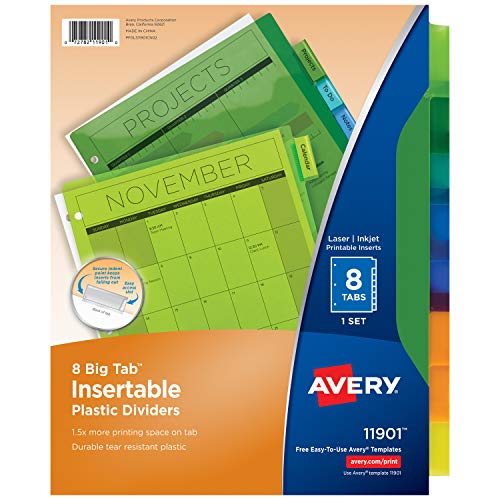 Avery Big Tab Insertable Plastic Dividers, 8-Tabs, 1 Set (11901)
