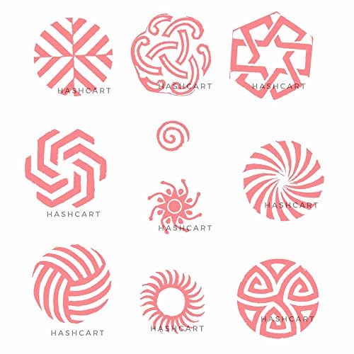 Image of Hashcart | Set of 10 | Wooden Geometrical and Round Pattern Printing Stamps Blocks for Scrapbooking Project Designing Fabric Textile Clay Pottery Craft Tattoo