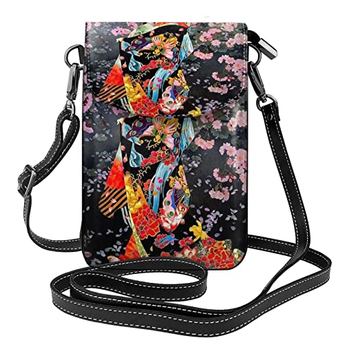 Pochette en cuir pour téléphone portable compacte avec rabat imprimé geisha