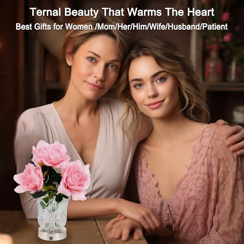 Image of Artificial Pink Rose LED Lamp Night Light,Flower Lamp Gifts for Women Mom Grandma Girlfriend Friend Wife Birthday Christmas Valentines Mothers Day Anniversary, FLower Bedroom Bar Coffee Shop Decor