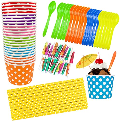 Kit de 24 pitillos de papel desechables con cubiertos y vasos miniatura 1