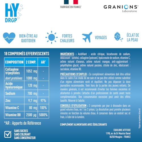 Granions Hydrop Collagène 1g saveur Tropical 18 comprimés - vue 3