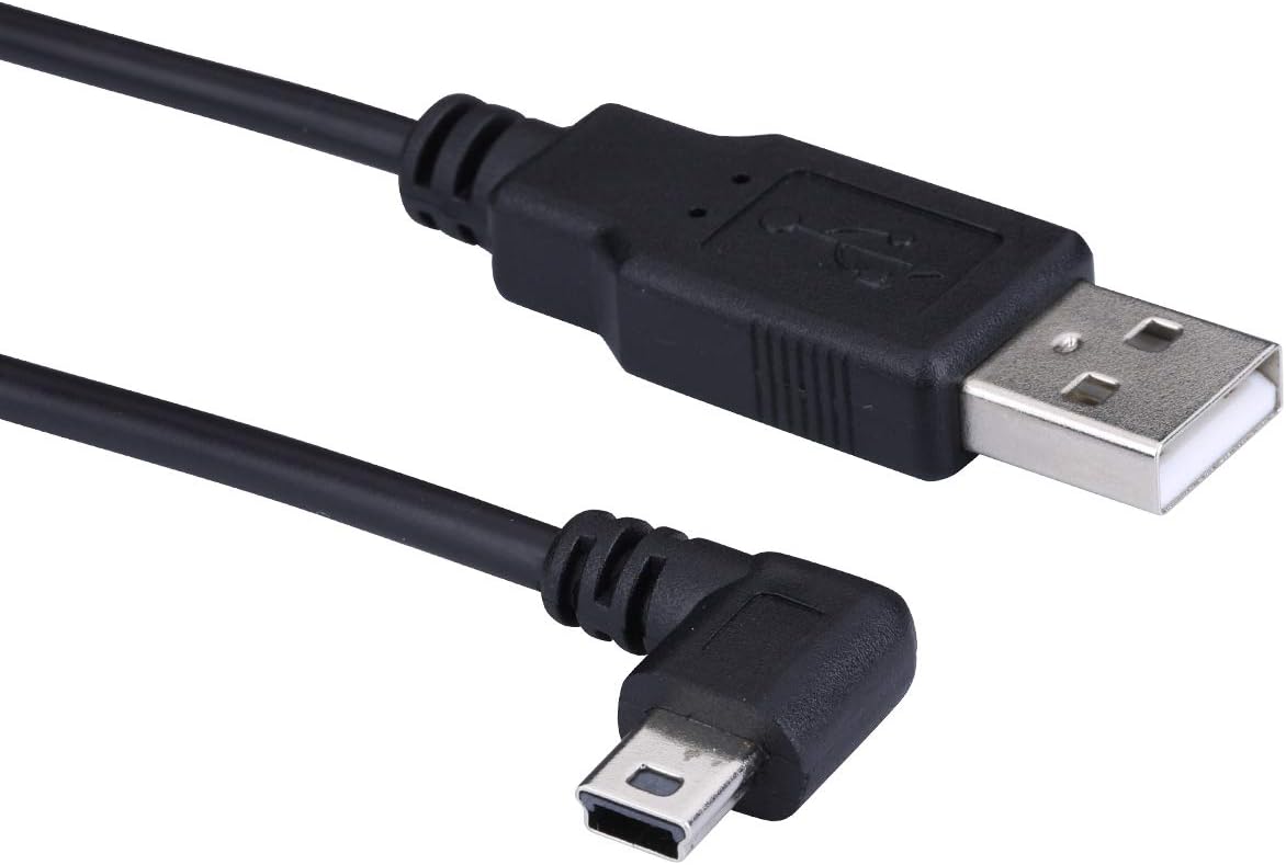 LARRITS Extra Long 5M USB 2.0 to Mini USB Cable 90 Degree Left Angle Power Supply Charge Cord with 5pc Wiring Clips for Garmin nuvi GPS Car Dash Cam GPS Navigator DVR Camcorder Camera