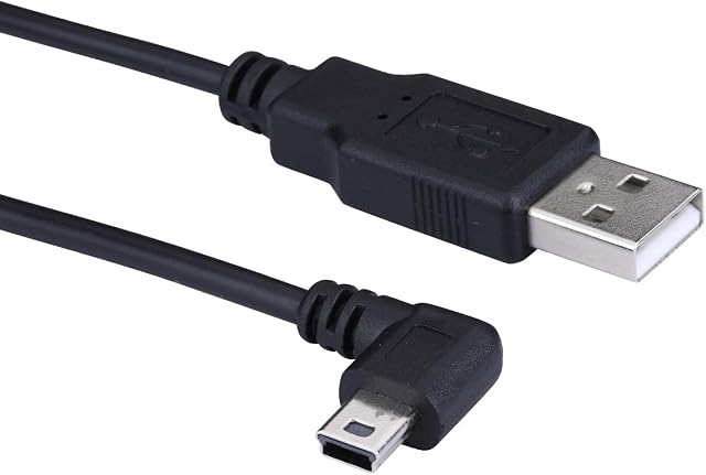 LARRITS Extra Long Mini USB Cable 90 Degree Left Angle Charge Cord With 5pcs Wiring Clips For Garmin Dash Cam Car Dashcam GPS Navigator DVR Camera GoPro (5 Meters Left Angle)