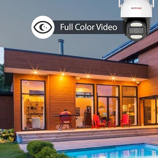CCTV camera providing full color video surveillance of a house at night