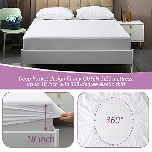 Queen Size Mattress Protector Waterproof For Potty Training, Fitted Bed Cover Terry, Up To 18 Inch Deep Pocket, For Foam/Box Spring Mattress, Soft, Breathable, Noiseless, Washable, White #TOP6