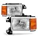 ACANII - For 1987-1991 Ford Bronco F150 F250 Truck Headlights Chrome Trim Headlamps Pair Set Driver + Passenger Side