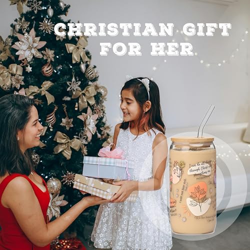 Taza cristiana de vidrio 16oz con tapa y popote miniatura 7