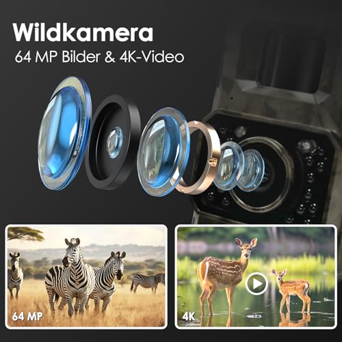 MAXDONE Wildkamera mit Bewegungsmelder Nachtsicht, 4K 64MP WLAN Bluetooth Wildkamera mit...