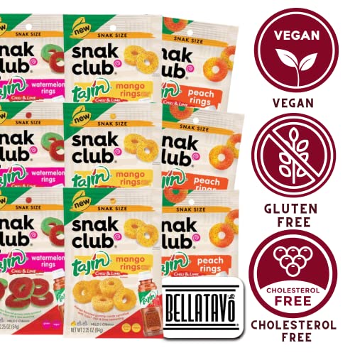 Fruit Rings Gummy Candy Bundle. Includes Twelve-2.5 Oz Bags of Snak Club Tajin Gummy Rings Plus a BELLATAVO Fridge Magnet! 3 of Each: Peach Rings, Watermelon Rings, Mango Gummies & Apple Rings - Thumbnail 3