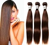 Light Brown Bundles Human Hair Brazilian Straight Hair Virgin Hair 3Pcs 100% Unprocessed Human Hair Weave Extensions 9A Grade Brown Bundles Sew In(10 12 14 Inch, 4# Straight Bundle)
