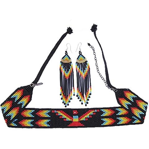 La Vivia Handmade Beaded Indian Choker/Necklace Set,Native American Style Seed Beaded Necklace Earrings Set,Fashion Jewelry For Women,Perfect For Occasions,Gift.(Multi Color Thunderbird) Cover