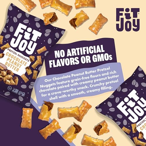 Image of FitJoy Chocolate Peanut Butter Filled Pretzel Nuggets - Grain, Dairy & Gluten Free Crunchy Snack Bites with Creamy Peanut Butter and Rich Chocolate Filling, Sweet and Salty Treat - 4 Pack, 5 Oz Bags