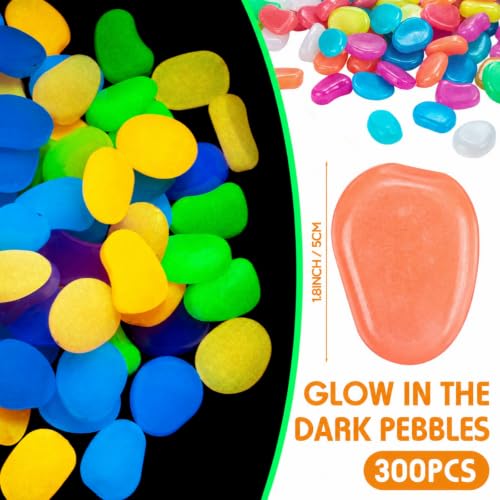 Image of 300 Pcs 1.8 Inch Large Glow in The Dark Rocks Glow in The Darks Pebbles Outdoor Fish Tank Rock Aquarium Luminous Stone for Landscaping Succulent Plant Decor, 4700g /10.36lbs (Multicolor)
