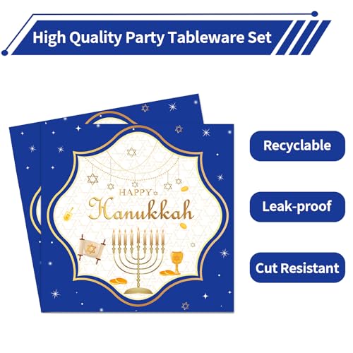 Auroriel 40 Pieces Hanukkah Napkins, Gold-Blue, with Menorah and Star of David, Disposable Paper Napkins for Jewish Holidays, Bar Mitzvah, Bat Mitzvah, Wedding, Festive T - Image 2