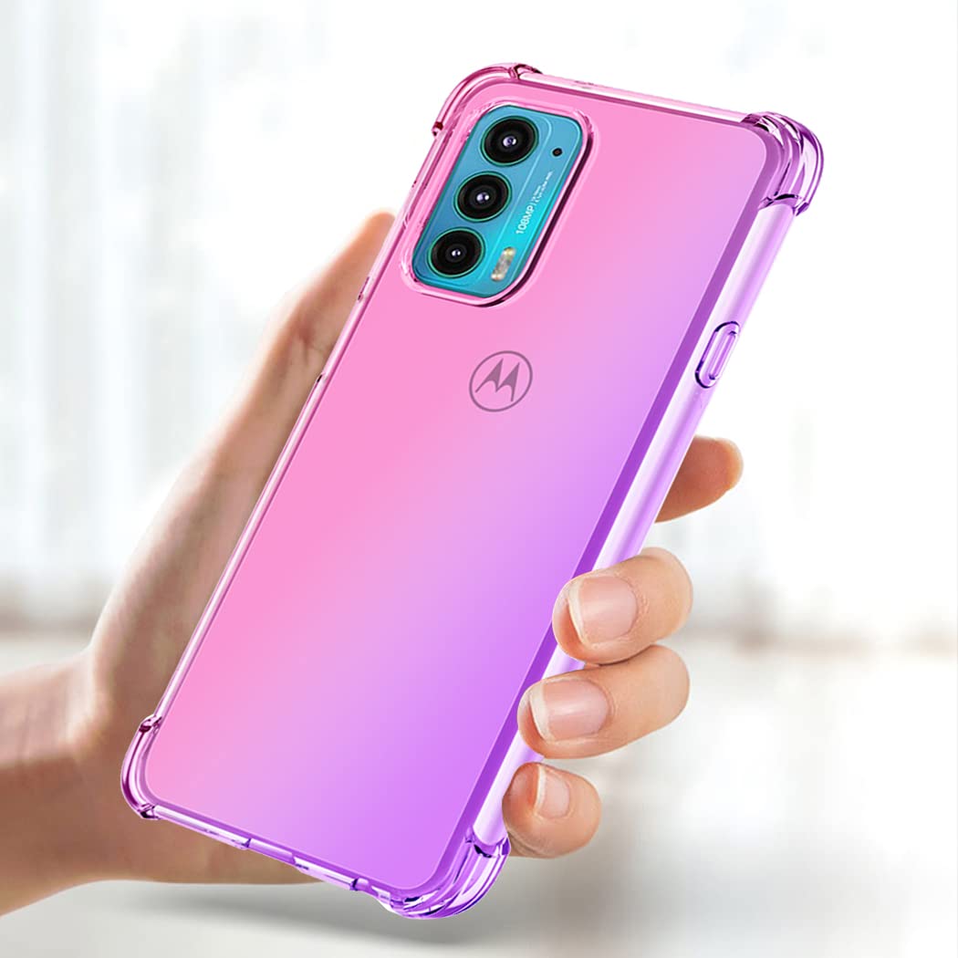 Custodia per Moto Edge 20 Case, per Motorola Edge 20, Copertura Morbida in TPU Sfumato - Antigraffio Ultra Sottile con Protezione Antishock Cover per Motorola Moto Edge 20 Rosa/Viola