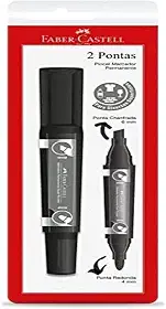Marcador Permanente, Faber-Castell, duas pontas, SM/MP2PPR,em cartela, cor preto