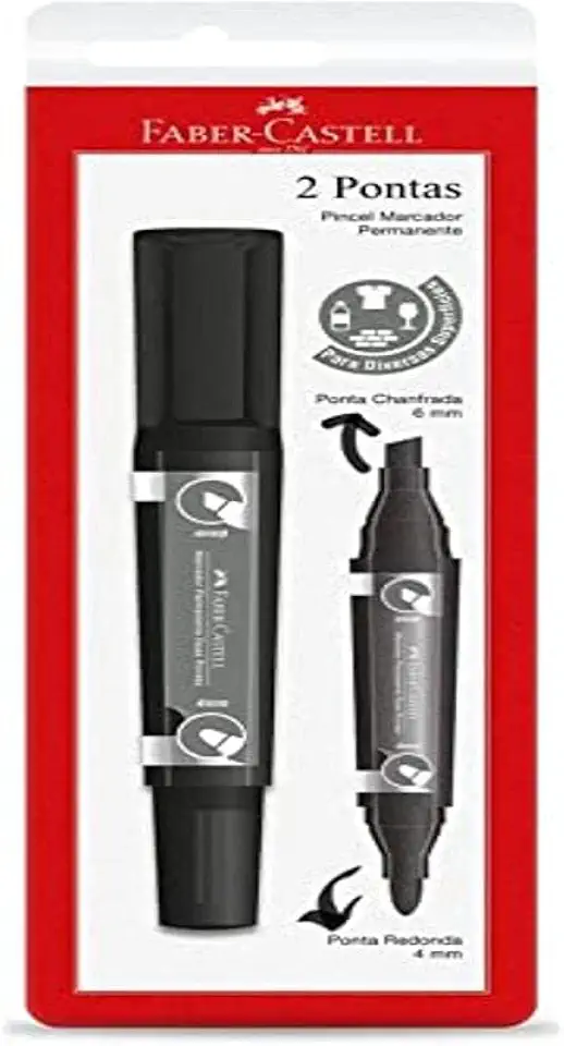 Marcador Permanente, Faber-Castell, duas pontas, SM/MP2PPR,em cartela, cor preto