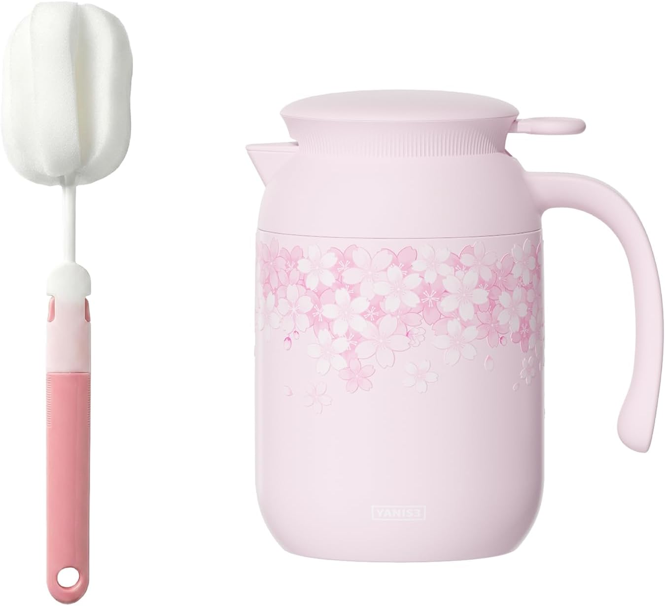 40.5 oz Thermal Coffee Carafe, Stainless Steel Insulated Carafe, Vacuum Thermal Pot with Leak-Proof Lid, Keeping Hot Cold Coffee, Tea, Beverage, Used at Office, Home, Picnic (Pink Sakura)