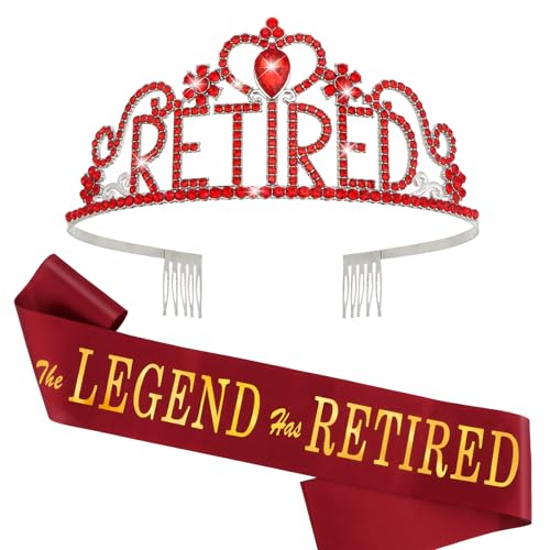 CAVETEE Retirement Party Decorations for Women, "The Legend Has Retired" Sash and Tiara/Crown Set for Women Retirement Party Supplies, Gifts, Favors (Red, onesize)