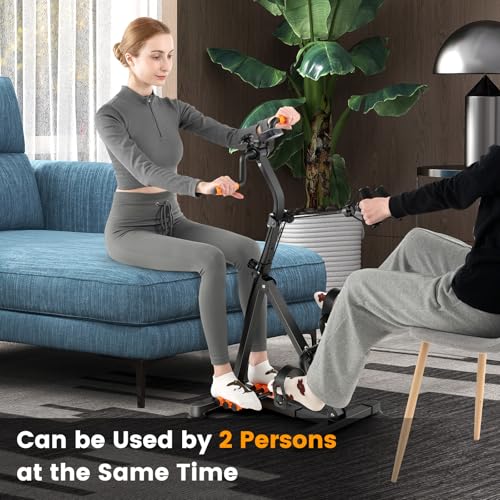 Image of GYMAX Pedal Exercise Bike for Seniors, Hand Arm Leg and Knee Fitness Machine with Massage, LCD Monitor, Adjustable Height and Length for Total Body, Home Exercise Equipment for Elderly