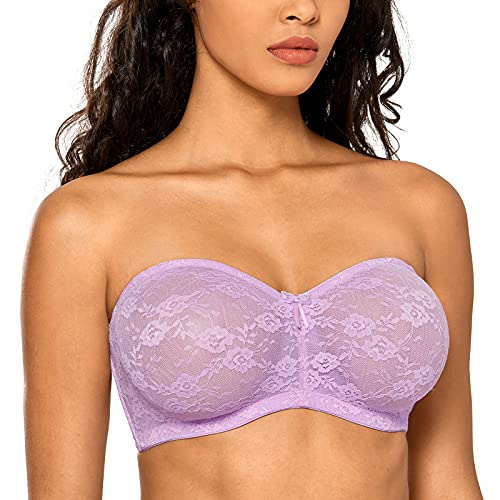 Dobreva Women's No Padding Strapless Lace Bra Underwire Multiway See-Through Lilac 36A #TOP21