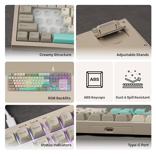 Image of MechLands Aula S102 Membrane Gaming Keyboard with Number Pad, 100% Full Size Layout, USB-C Wired, RGB Backlit, Creamy Silicone Structure, Silent Keyboard for PC Game /Office (Grey)