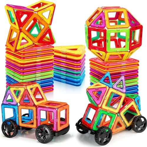 Magnetische Bausteine 48PCS Kinder Magnetbausteine Spielzeug ab 3 4 5 6 Jahre alte Mädchen Junge, Magnetspiel Lernspiele Kinderspielzeug für Kinder im Alter von 3-6, Weihnachten Geburtstagsgeschenke