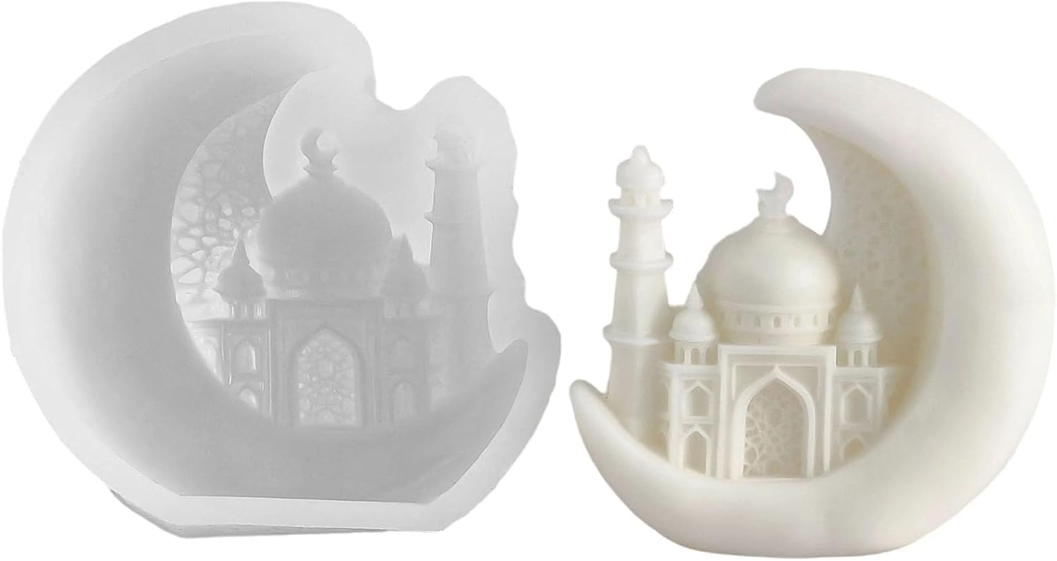 RKPM HOMES Beautiful Taj Moon Silicone Mold for Candle Making, Resin Casting, Soap Making, Plaster, Jesmonite & Concrete Crafts | 3D Crescent Moon Mosque Design Mold for DIY Home Decor Ramadan & Eid Decorations-image-3