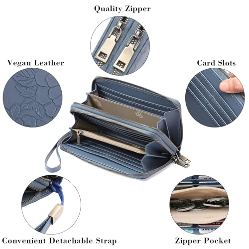 Image of GAEKEAO Wallet for Women Clutch RFID Blocking Wristlet Leather Purse Large Capacity Credit Card Holder with Grip Hand Strap