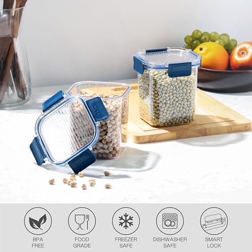 Image of CELLO Stacklock Square Pet Storage Jar for Kitchen Set of 2 Pieces, 900 ml Blue | Freezer & Fridge Safe, Airtight Stackable Pet Kitchen Storage Box Jar Container Set for Beans, Whole Grains, Spices