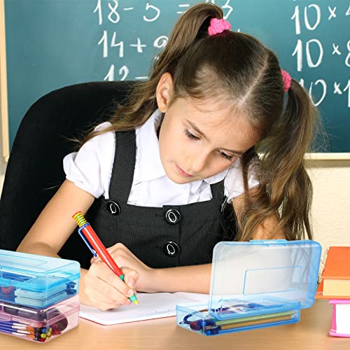 Image of Patelai 24 Pack Pencil Box for Kids 8.3x4.7x2.4 Plastic Clear Pencil Case Bulk Crayon Boxes with Snap Tight Lids for Classroom School Students (Colorful)