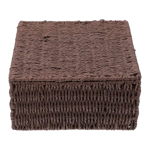 SHINEOFI Caja de Almacenamiento Tapa de Tejido Ecológico Color Café, Organizador Multifuncional para Escritorio y Hogar, Cesta Anti Polvo Tamaño Mediano para Oficina