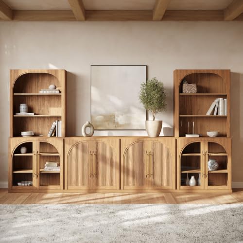 Image of BELLEZE Jagger 130 inch Wall Unit 6-Piece Modular TV Stand - Camel