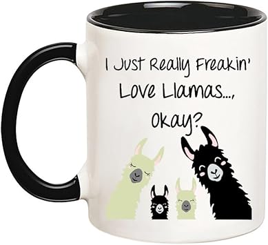 Llama Mug, I Love Llamas, 11 Oz Novelty Coffee Mug, Black