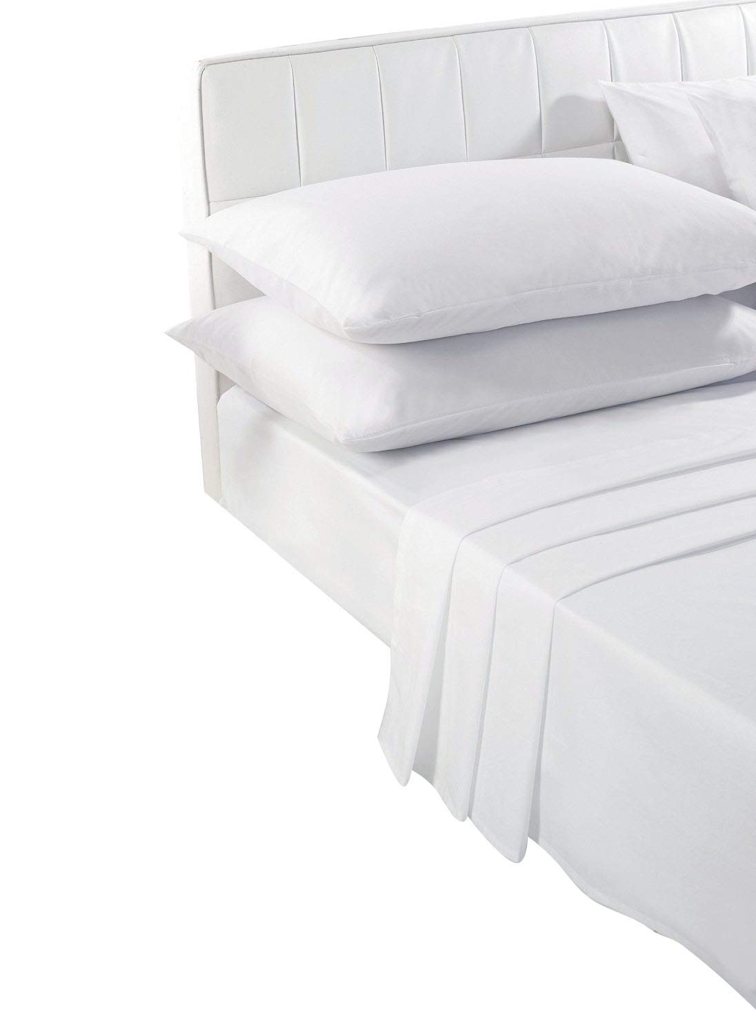 Voice7 White Double FLAT Bed Sheet - Plain Dyed Poly Cotton Percale Quality Flat Sheets (White - Double Flat)