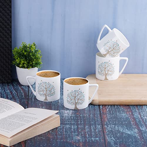 Image of Dandy Lines Puja with Good Luck Tree, Ceramic Coffee Mug Set, Pack of 6, Microwave & Dishwasher Safe, Great for Home Use & Gifting