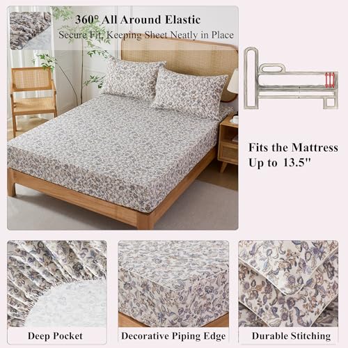 Image of FADFAY Double Gauze Cotton Sheet Set Twin XL- Breathable Cooling Muslin Bed Sheets for Dorm, Soft Paisley Floral Bedding for Kids Teens Students, Lightweight Cotton Sheets