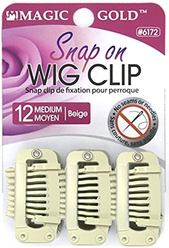 " Magic Gold " Snap On WIG CLIP No Seams or Needles (12pcs. Beige)