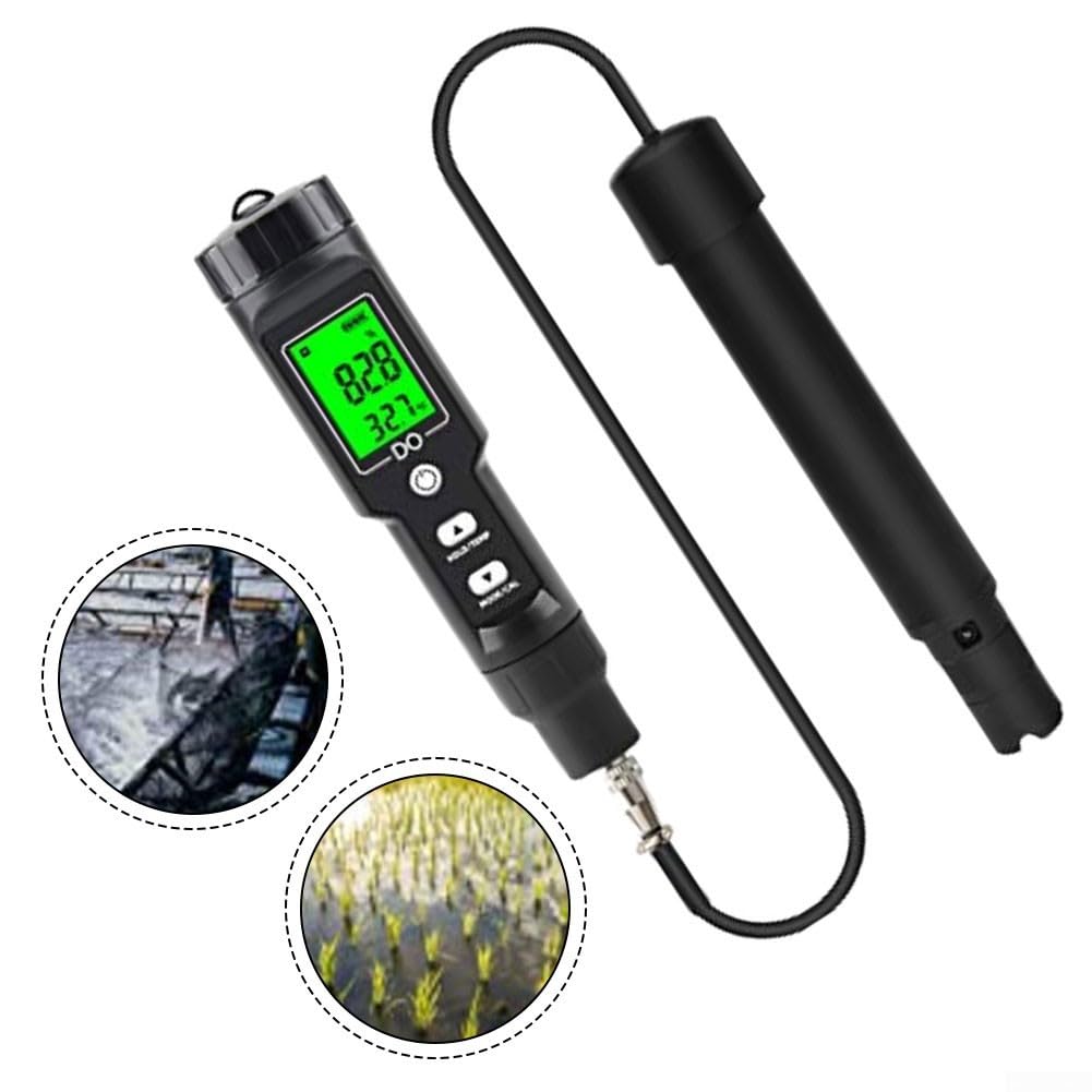 Messgerät für gelösten Sauerstoff, Hintergrundbeleuchtung, digitaler Tester für gelösten Sauerstoff, 0,0–40,0 mg/l Wasserqualitätstester mit ATC-Funktion für Labor, Teich