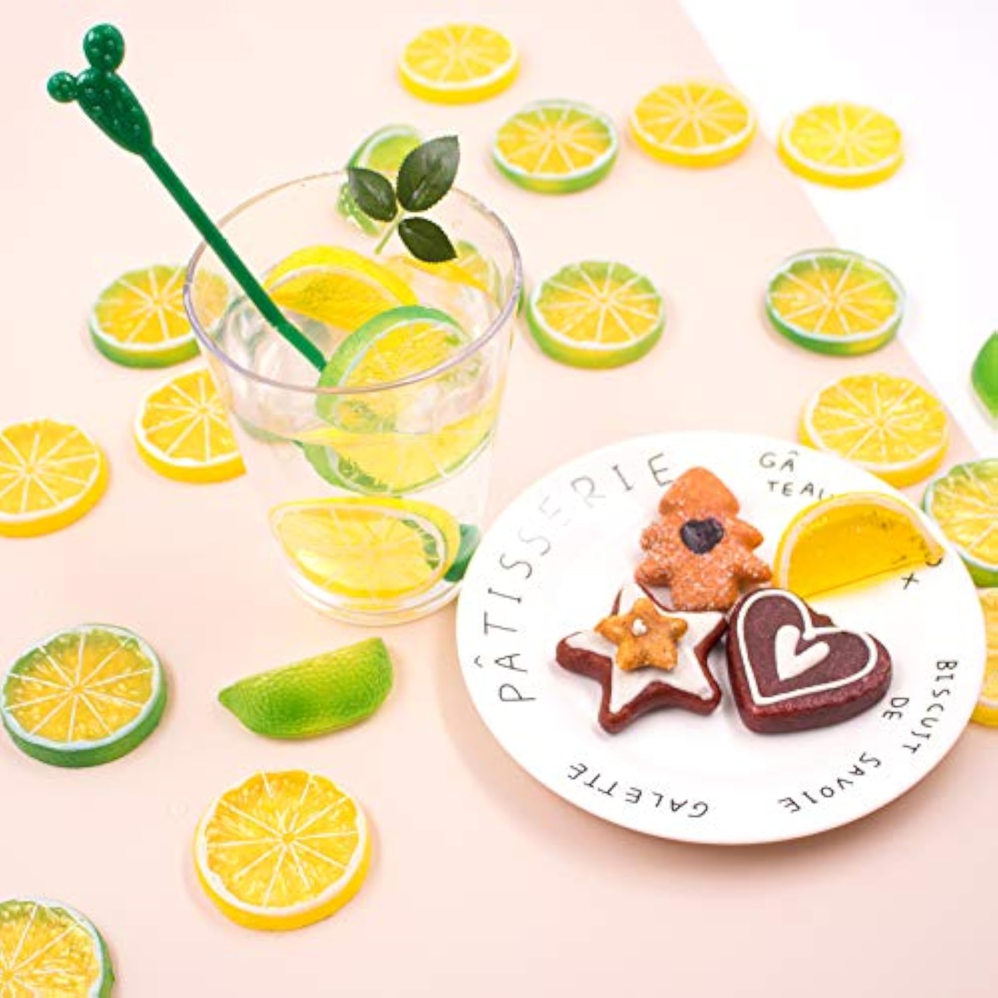 30Pcs Artificial Lemon Slices, Decorative Fake Fruit