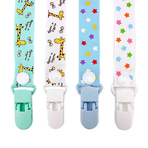 RUBY - Pack 4 Cadenas para Chupetes de Jirafas y Estrellas. Cintas Chupeteros Diseo Infantil Unisex.