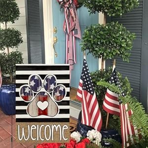 CROWNED BEAUTY 4th of July Patriotic Paw Print Garden Flag 12x18 Inch Double Sided for Outside Small Burlap USA Independence Day Welcome Yard Decorations (Stripes) CROWNED BEAUTY 4th of July Patriotic Paw Print Garden Flag 12×18 Inch Double Sided for Outside Small Burlap USA Independence Day Welcome Yard Decorations Stripes