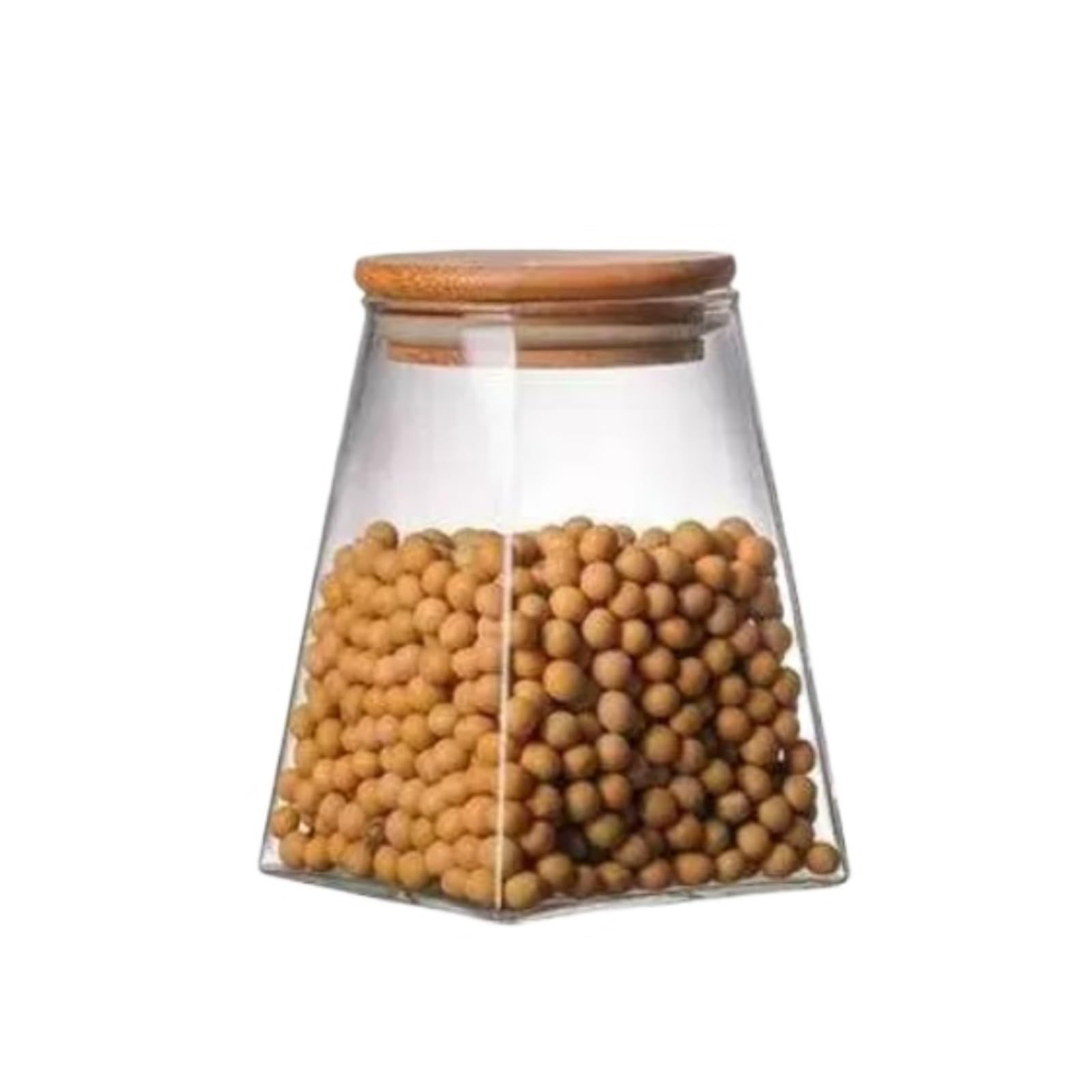Zamknięte Pojemniki Zestaw Trapezowych Szklanych Słoików Z Bambusowymi Pokrywkami Do Domowego Blatu Przechowywania Zywności(3pcs,750ml)