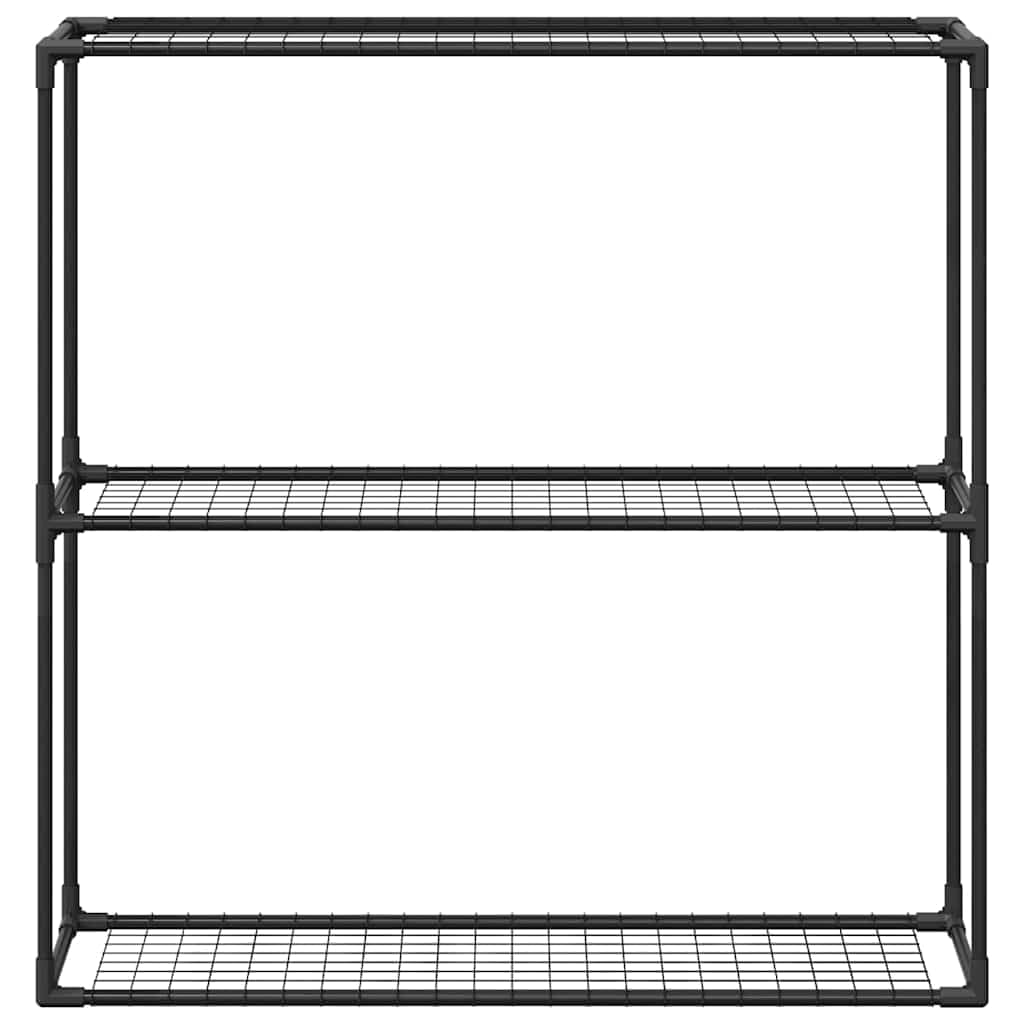 Moderno supporto per piante a 3 ripiani, nero, in acciaio, 100 x 32 x 102 cm, rettangolare, per esterni, con ripiani in rete per un drenaggio e una ventilazione ottimali, ideale