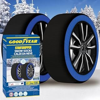 Goodyear Calze da Neve Star Gripper Omologate Italia EN 16662-1:2020 Due Catene da Neve in Tessuto per Auto, Snow Sock Taglia XXL, per R15 - R22 (Misure per Pneumatici Dettagliate all'Interno)