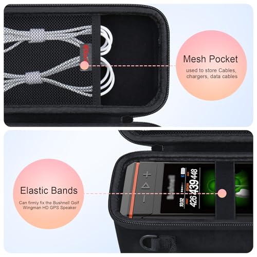 Image of Elonbo Carrying Case for Bushnell Golf Wingman HD GPS Speaker, Black | Golf GPS Speaker and Handheld GPS Rangefinder Hard Travel Bag, with Mesh Pocket Handle Double Zipper, for Protective Storage