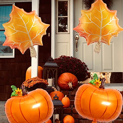 10Pcs Thanksgiving Balloons Decorations Orange Maple Leaf Foil Balloons Pumpkin Mylar Balloons For Fall Autumn Harvest Thanksgiving Themed Birthday Baby Shower Party Decorations Supplies #TOP4