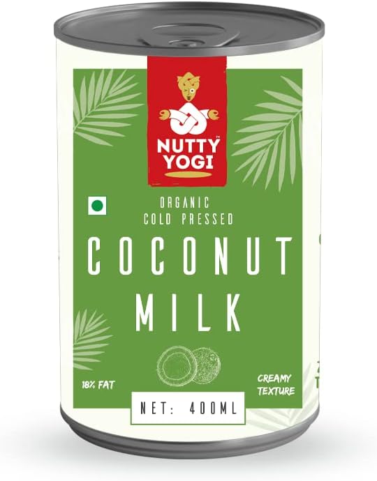 Nutty Yogi Organic Cold Pressed Coconut Milk High Fat 400 ml Tin | Pure & Sure Organic Coconut Milk | Lactose-Free | Preservatives Free | Gluten-Free | No Added Sugar | Soya Free | No Trans-Fat | Low Calorie| Vegan Milk | Coconut Milk Fresh |