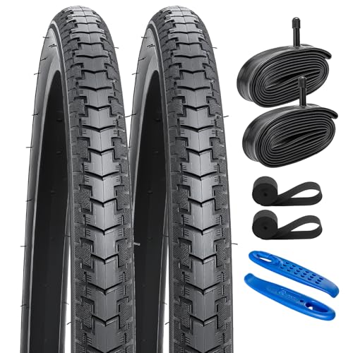 YunSCM 2本セット,26 1 3/8 タイヤ,26x1 3/8 37-590自転車タイヤ + 26x1 3/8 チューブ 肉厚 米式バルブ32mm + 自転車リムテープ+タイヤレバー,適用 26インチ 1 3/8 電動自転車、ロードバイク,Y-112